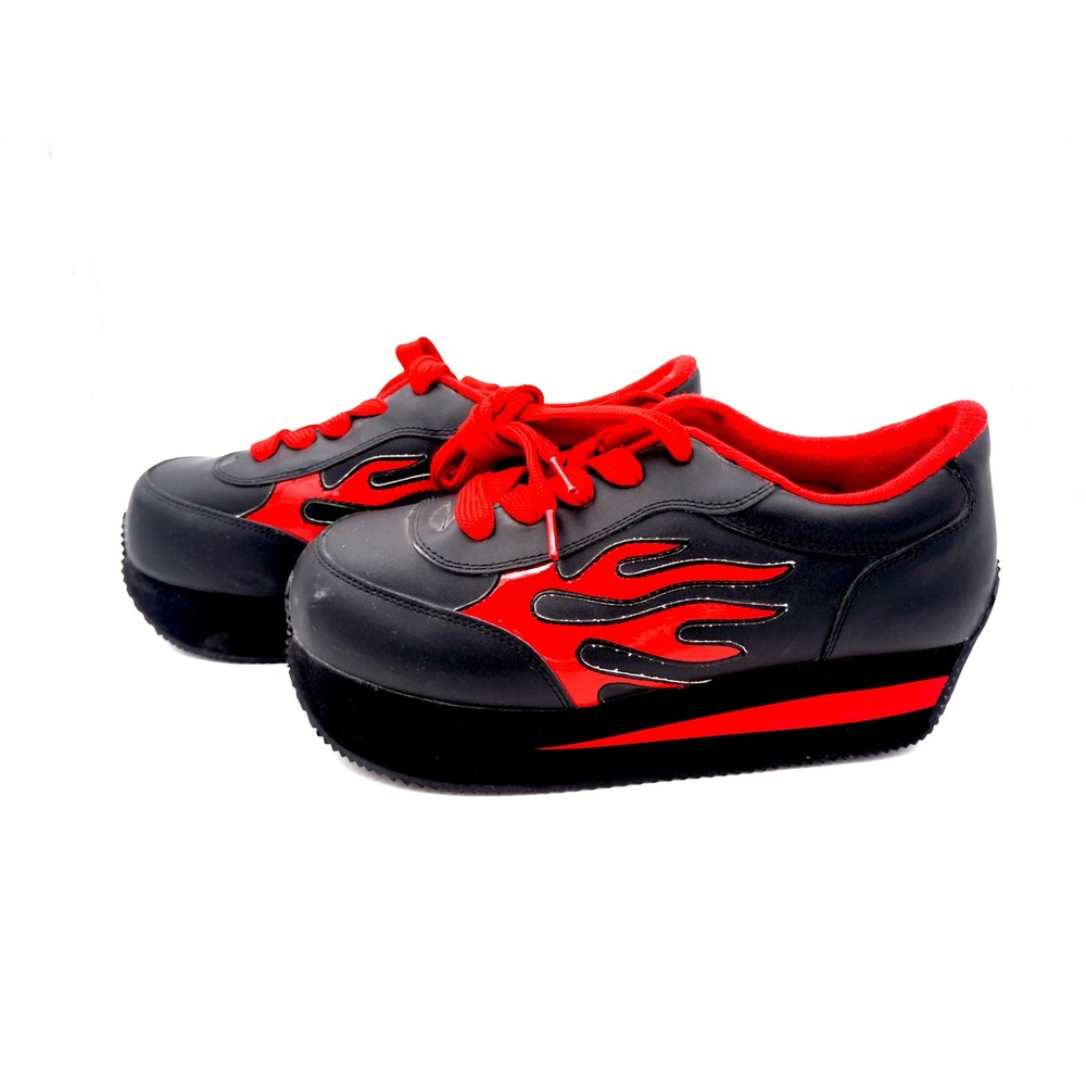 Vtg 90s Volatile Flame Arson Leather Platform Sneakers Sz 11 Shoes Black Red